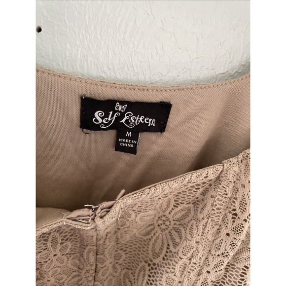 Self Esteem Tan Lace Boned Corset Top Y2K Hook Eye Coquette Fairy Tank Top M - Picture 2 of 3